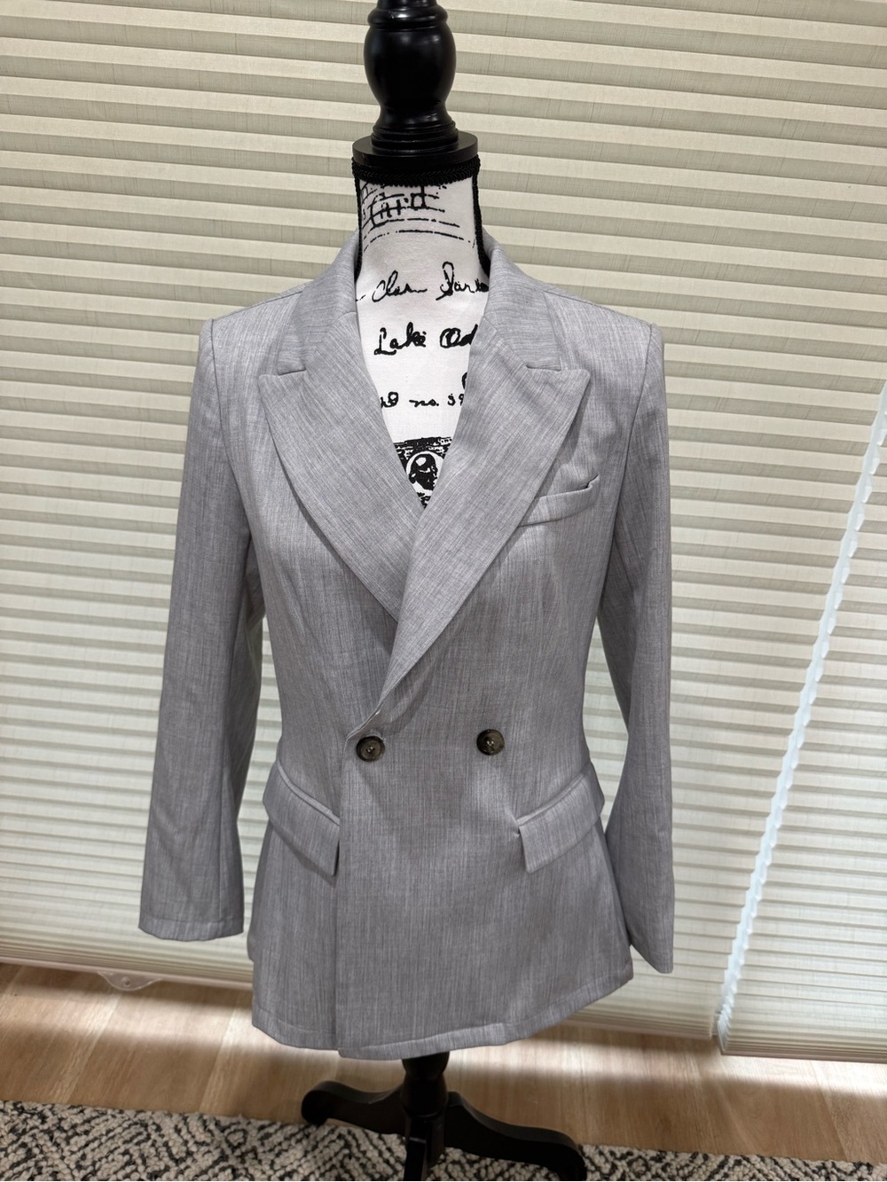 Tahari Light Gray Double-Breasted Blazer